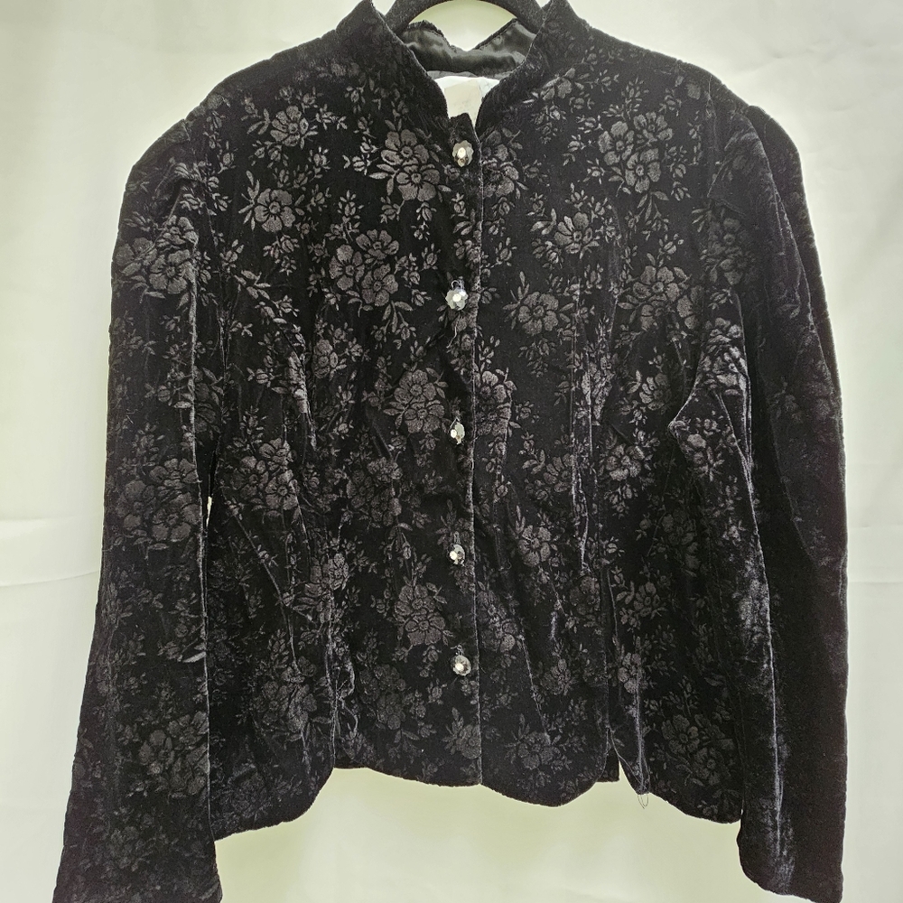 Another Thyme Black Velvet Puff Sleeve Blazer Jacket Rhinestone Whimsigoth XL